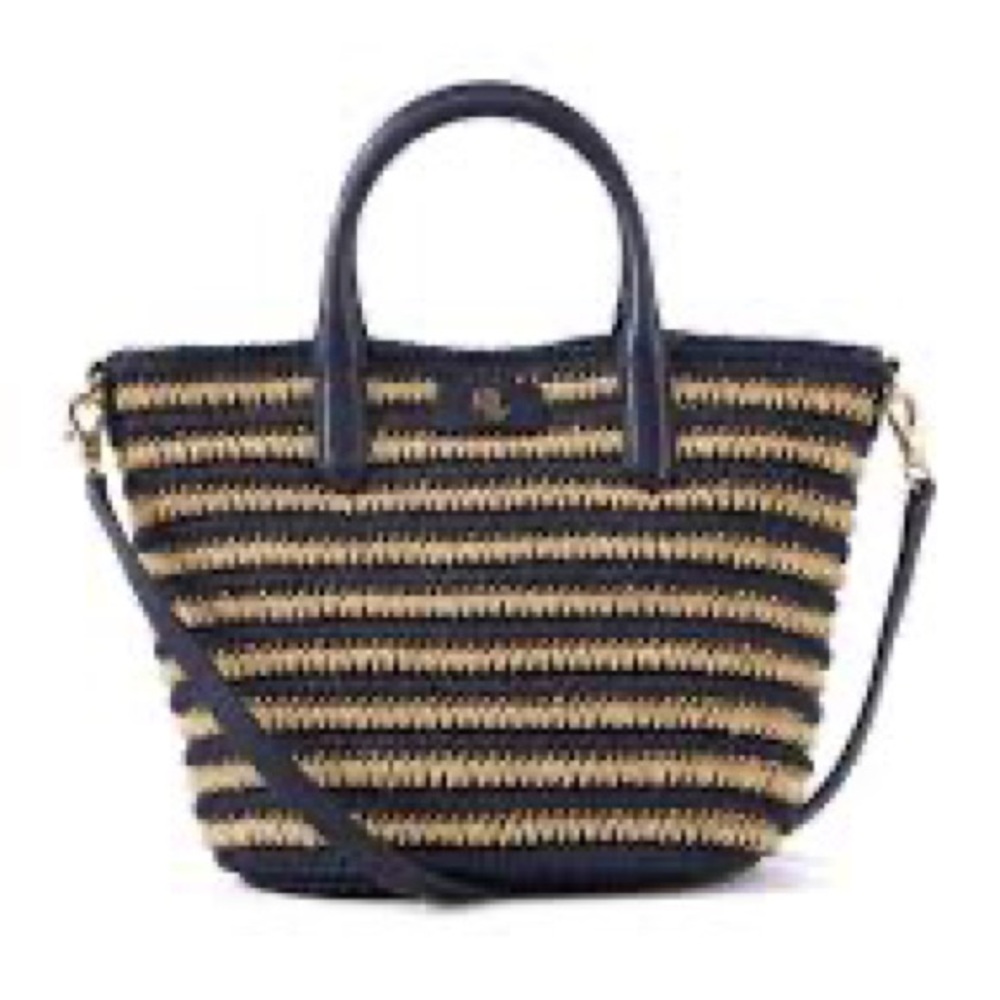 Lauren Ralph Lauren Striped Navy and Natural Woven Tote Bag - Picture 3 of 16